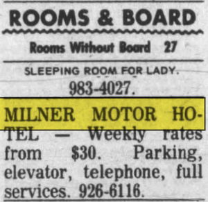 Milner Moter Hotel - July 1976 Ad Renting By The Week